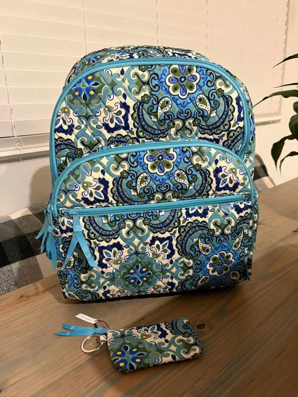 NWT Vera Bradley XL Backpack + Zip ID Pouch SET ~ Extra Large Blue Cotton